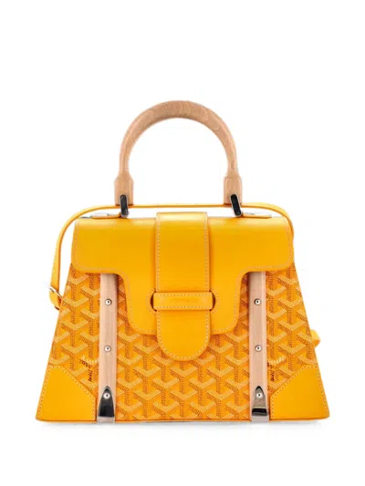 Pre-owned Goyard Saigon Top Handle Bag Coated Canvas With Leather Pm Satchel In Yellow