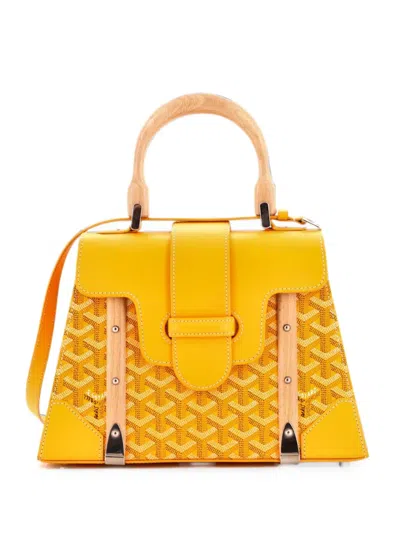 Pre-owned Goyard Saigon Top Handle Bag Coated Canvas With Leather Pm Satchel In Yellow