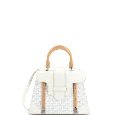 Pre-owned Goyard Saigon Top Handle Bag Coated Canvas With Leather Pm In White