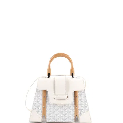 Pre-owned Goyard Saigon Top Handle Bag Coated Canvas With Leather Pm In White