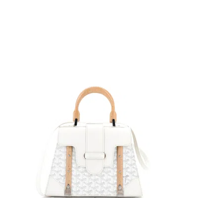 Pre-owned Goyard Saigon Top Handle Bag Coated Canvas With Leather Pm In White