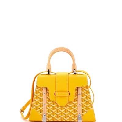 Pre-owned Goyard Saigon Top Handle Bag Coated Canvas With Leather Pm In Yellow