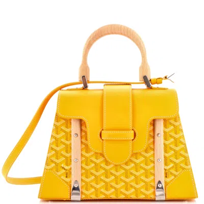 Pre-owned Goyard Saigon Top Handle Bag Coated Canvas With Leather Pm In Yellow