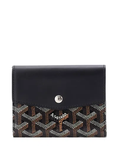 Pre-owned Goyard Saint Gabriel Wallet Coated Canvas And Leather Compact Small Wallets In Black