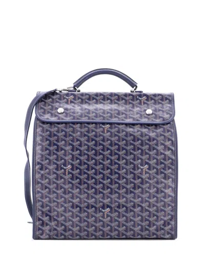 Pre-owned Goyard Saint Leger Briefcase Coated Canvas Backpack In Blue