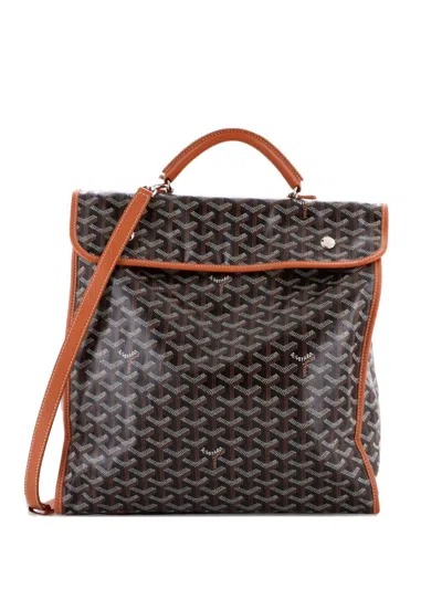 Pre-owned Goyard Saint Leger Briefcase Coated Canvas Backpack In Brown
