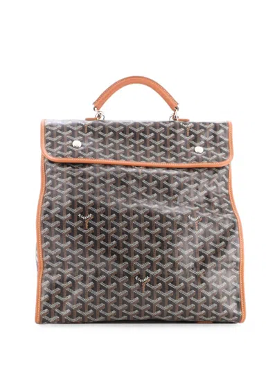 Pre-owned Goyard Saint Leger Briefcase Coated Canvas Backpack In Brown