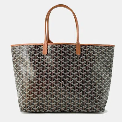 Pre-owned Goyard Saint Louis Black/natural Pvc Coated Canvas Leather Size Pm
