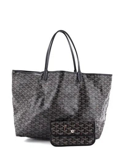 Pre-owned Goyard Saint Louis Coated Canvas Gm Tote Bag In Black
