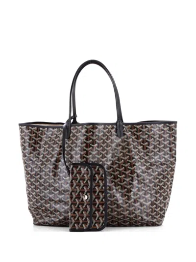 Pre-owned Goyard Saint Louis Coated Canvas Gm Tote Bag In Black