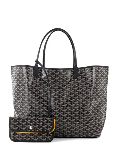 Pre-owned Goyard Saint Louis Coated Canvas Gm Tote Bag In Black