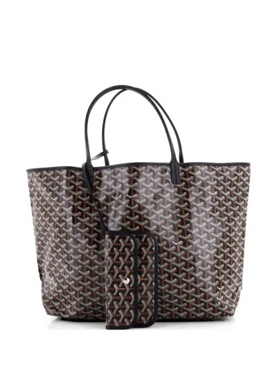 Pre-owned Goyard Saint Louis Coated Canvas Gm Tote Bag In Black