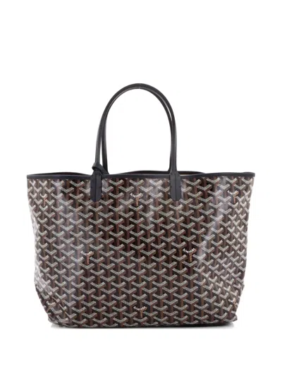 Pre-owned Goyard Saint Louis Coated Canvas Gm Tote Bag In Black