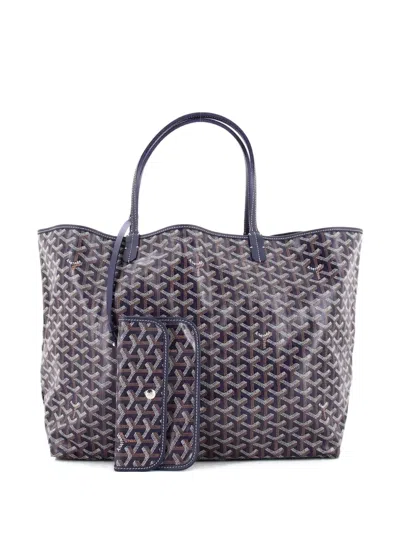 Pre-owned Goyard Saint Louis Coated Canvas Gm Tote Bag In Blue