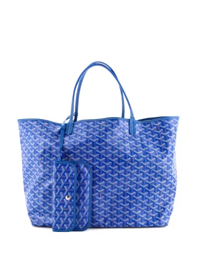 Pre-owned Goyard Saint Louis Coated Canvas Gm Tote Bag In Blue