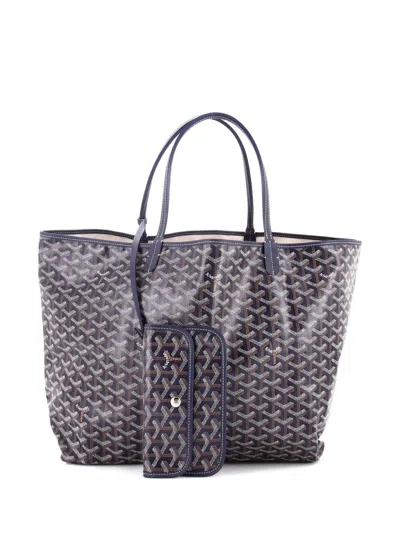 Pre-owned Goyard Saint Louis Coated Canvas Gm Tote Bag In Blue