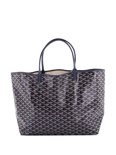 Pre-owned Goyard Saint Louis Coated Canvas Gm Tote Bag In Blue