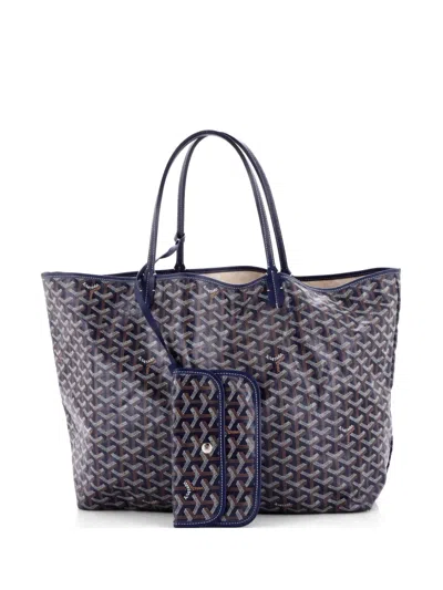 Pre-owned Goyard Saint Louis Coated Canvas Gm Tote Bag In Blue