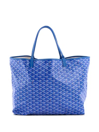 Pre-owned Goyard Saint Louis Coated Canvas Gm Tote Bag In Blue