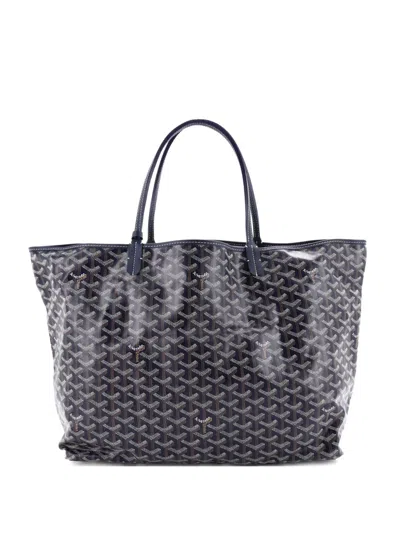 Pre-owned Goyard Saint Louis Coated Canvas Gm Tote Bag In Blue
