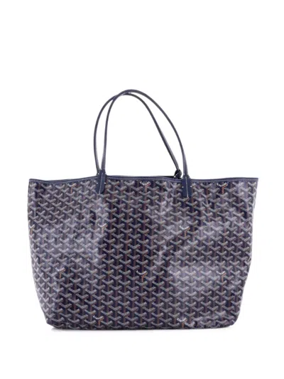Pre-owned Goyard Saint Louis Coated Canvas Gm Tote Bag In Blue