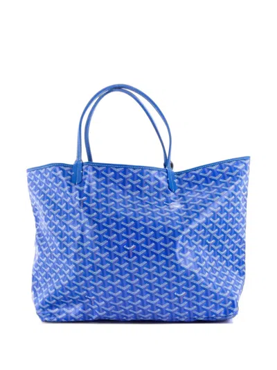 Pre-owned Goyard Saint Louis Coated Canvas Gm Tote Bag In Blue