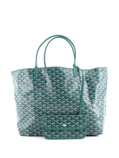 Pre-owned Goyard Saint Louis Coated Canvas Gm Tote Bag In Green