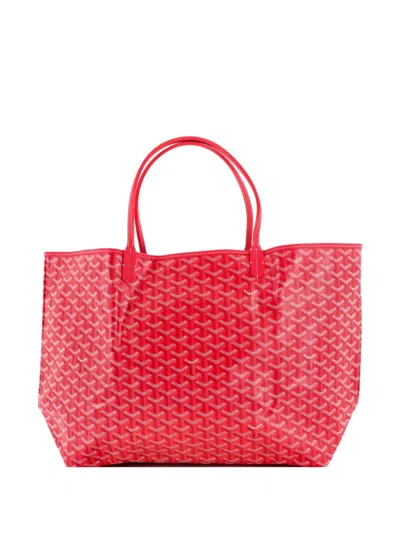 Pre-owned Goyard Saint Louis Coated Canvas Gm Tote Bag In Red