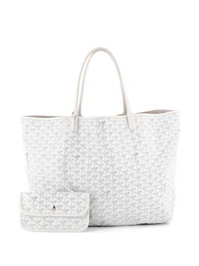 Pre-owned Goyard Saint Louis Coated Canvas Gm Tote Bag In White