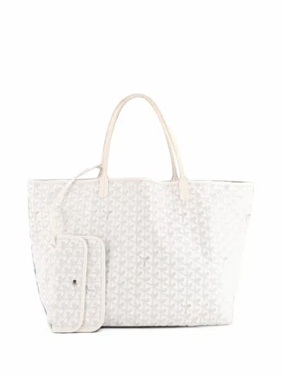 Pre-owned Goyard Saint Louis Coated Canvas Gm Tote Bag In White
