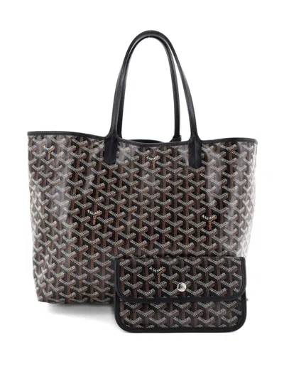 Pre-owned Goyard Saint Louis Coated Canvas Pm Tote Bag In Black