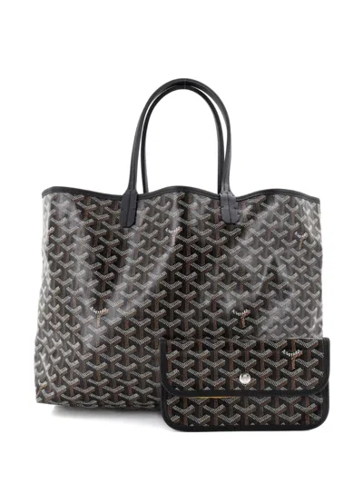 Pre-owned Goyard Saint Louis Coated Canvas Pm Tote Bag In Black