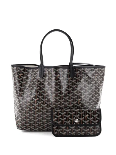 Pre-owned Goyard Saint Louis Coated Canvas Pm Tote Bag In Black