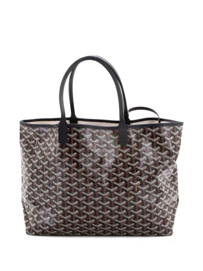 Pre-owned Goyard Saint Louis Coated Canvas Pm Tote Bag In Black