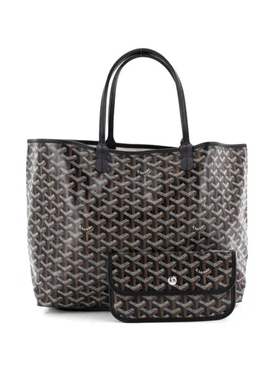 Pre-owned Goyard Saint Louis Coated Canvas Pm Tote Bag In Black