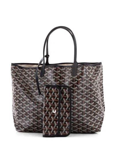 Pre-owned Goyard Saint Louis Coated Canvas Pm Tote Bag In Black