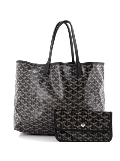 Pre-owned Goyard Saint Louis Coated Canvas Pm Tote Bag In Black