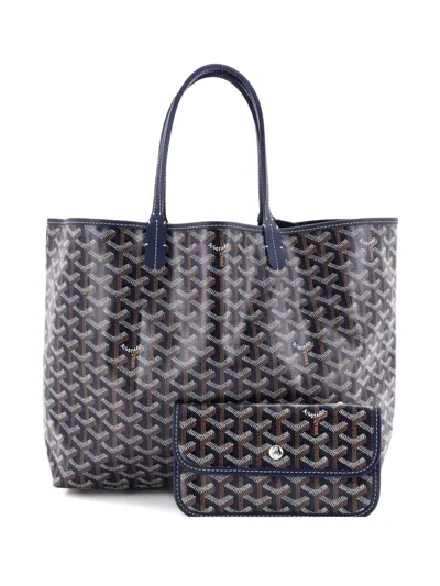 Pre-owned Goyard Saint Louis Coated Canvas Pm Tote Bag In Blue