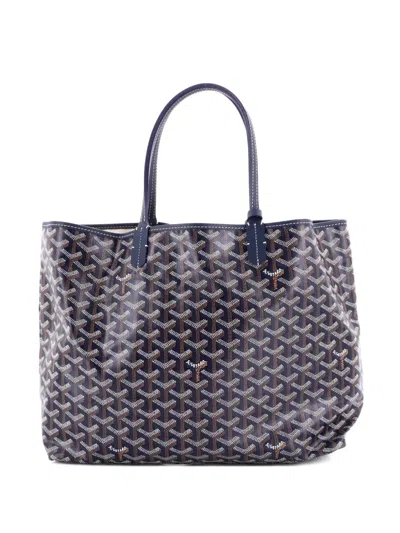 Pre-owned Goyard Saint Louis Coated Canvas Pm Tote Bag In Blue