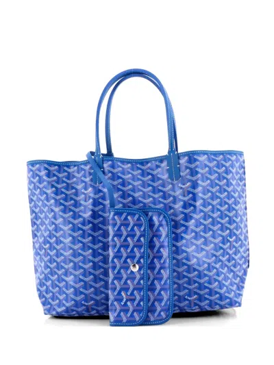 Pre-owned Goyard Saint Louis Coated Canvas Pm Tote Bag In Blue