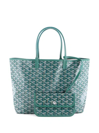 Pre-owned Goyard Saint Louis Coated Canvas Pm Tote Bag In Green