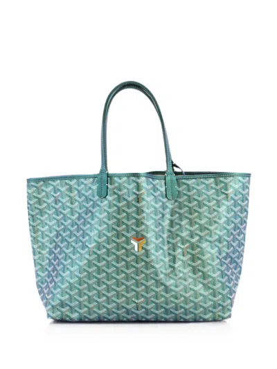 Pre-owned Goyard Saint Louis Iridescent Coated Canvas Pm Tote Bag In Green
