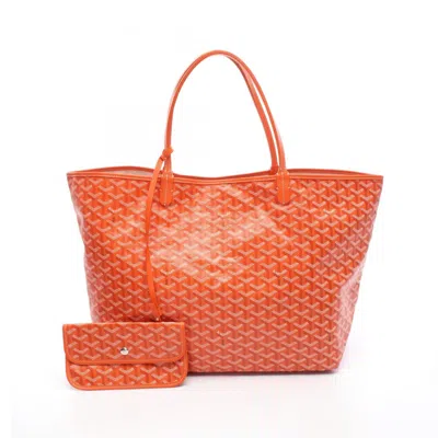 Pre-owned Goyard Saint Louis Ivory Multi-color Orange Coated Canvas Leather Tote Bag ()