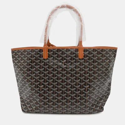 Pre-owned Goyard Saint Louis Natural/black Pvc Coated Canvas Leather Size Pm