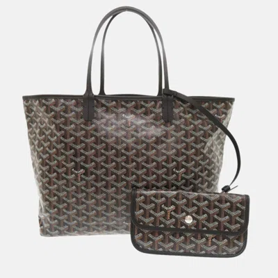 Pre-owned Goyard Saint Louis Pm Pvc-coated Canvas And Leather Black Tote Bag