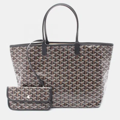 Pre-owned Goyard Saint Louis Pm Tote Bag Coated Canvas And Leather Black Brown
