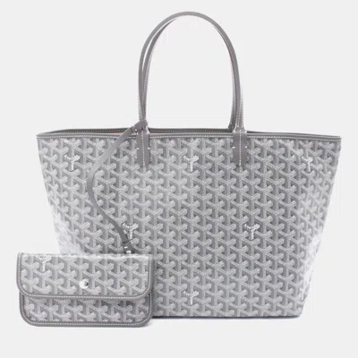 Pre-owned Goyard Saint Louis Pm Tote Bag Coated Canvas And Leather Gray White