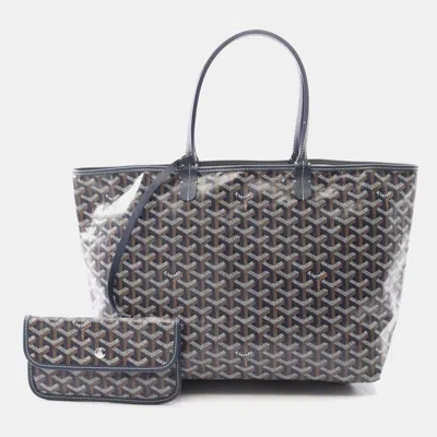 Pre-owned Goyard Saint Louis Pm Tote Bag Coated Canvas And Leather Navy Multicolor In Brown