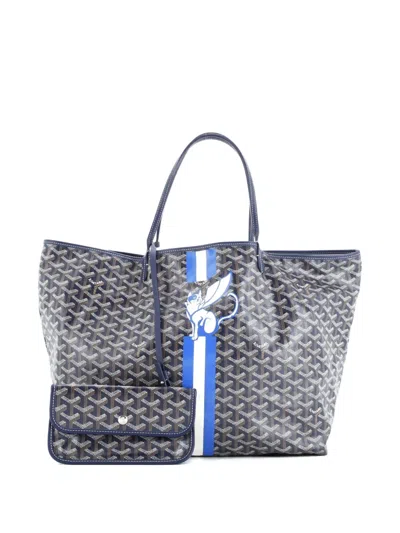 Pre-owned Goyard Saint Louis Printed Coated Canvas Gm Tote Bag In Blue