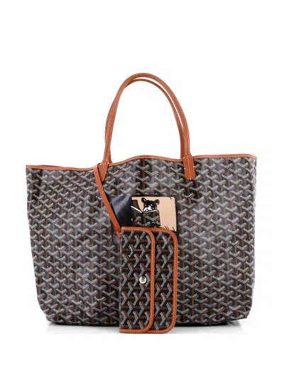 Pre-owned Goyard Saint Louis Printed Coated Canvas Gm Tote Bag In Brown